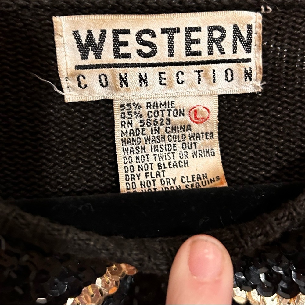 Vintage Western Connection sequined tassel black sweater size L - Picture 5 of 15